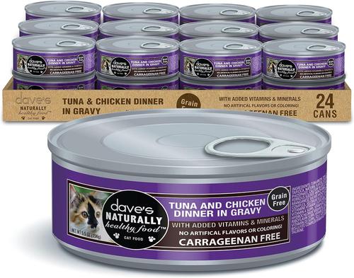 Naturally Healthy Tuna & Chicken Dinner in Gravy Grain-Free Wet Cat Food, 3-oz can, case of 24