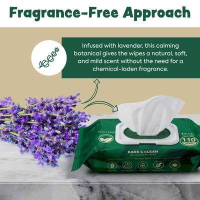 Bamboo Wipes with Aloe, Shea Butter & Coconut Oil Light Lavender Scent Dog & Cat Grooming Wipes, 110 count
