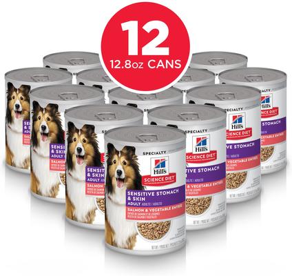 Bundle: Hill's Science Diet 7+ Beef & Barley Entree + Sensitive Stomach & Skin Salmon & Vegetable Entree Canned Dog Food