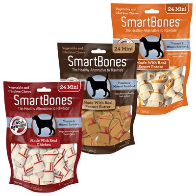 Bundle: Variety Pack - SmartBones Mini Chicken Chew Bones Dog Treats, Peanut Butter & Sweet Potato Flavors