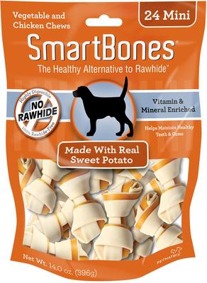 Bundle: Variety Pack - SmartBones Mini Chicken Chew Bones Dog Treats, Peanut Butter & Sweet Potato Flavors