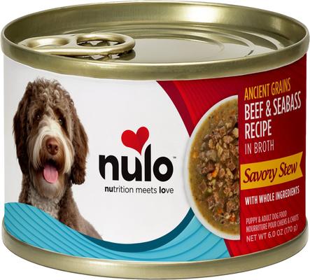 Ancient Grain Savory Stew Puppy & Adult Beef & Seabass Wet Dog Food, 6-oz can, 8 count