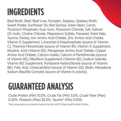 Nulo, Savory Stews Ancient Grains Beef & Seabass, Res + Lubina + Calabaza + Quinoa Roja en Caldo, Cachorros y Adultos, 170 g × 8 latas