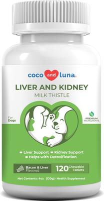 Coco and Luna Liver & Kidney Milkthistle Bacon & Liver Flavor Dog Supplement, 120 count