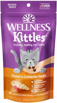 Bundle: Variety Pack - Wellness Kittles Natural Grain-Free Chicken & Cranberries Crunchy Cat Treats, 2-oz bag, Tuna & Cranberries & Salmon & Cranberries Flavors
