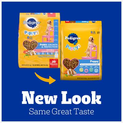 Paquete: Alimento seco Pedigree Puppy Growth & Protection con sabor a pollo y vegetales + Paquete variado de bocados para cachorros en salsa con carne de res y pollo en bolsitas de alimento húmedo para perros