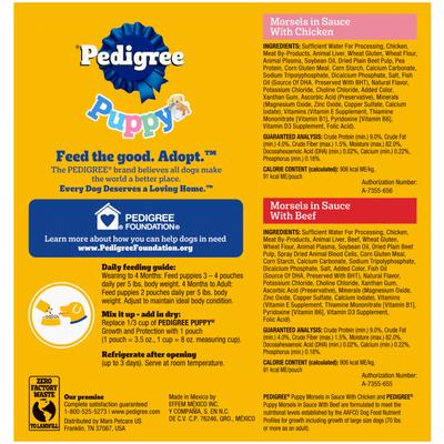 Paquete: Alimento seco Pedigree Puppy Growth & Protection con sabor a pollo y vegetales + Paquete variado de bocados para cachorros en salsa con carne de res y pollo en bolsitas de alimento húmedo para perros