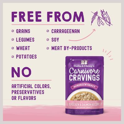 Carnivore Cravings Morsels'N'Gravy Chicken & Salmon Recipe, 2.8-oz pouch, case of 12