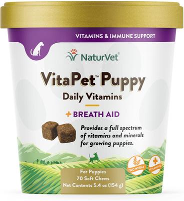 VitaPet Puppy Plus Breath Aid - Masticables blandos multivitamínicos para perros, 70 unidades