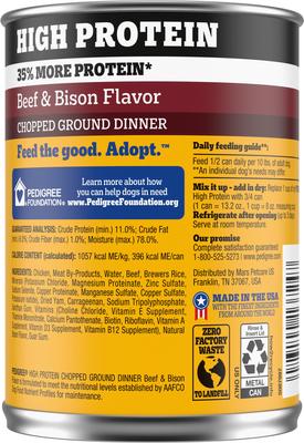 High Protein Adult Canned Soft Wet Dog Food, Chopped Beef & Bison Flavor, 13.2-oz can, case of 12