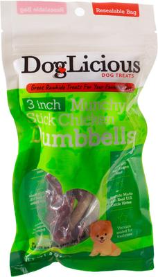 DogLicious 3" Munchy Stick Chicken Dumbbells Rawhide Dog Treats