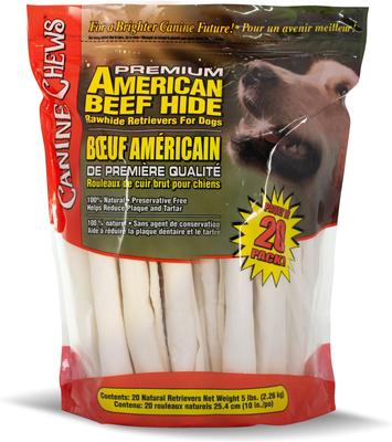 Premium American Beef Hide Rawhide Retrievers Dog Treats, 20 count