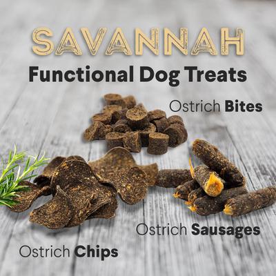 Hypoallergenic Digestive Boosting Buchu Ostrich Sausages Dog Treats, 3-oz pouch
