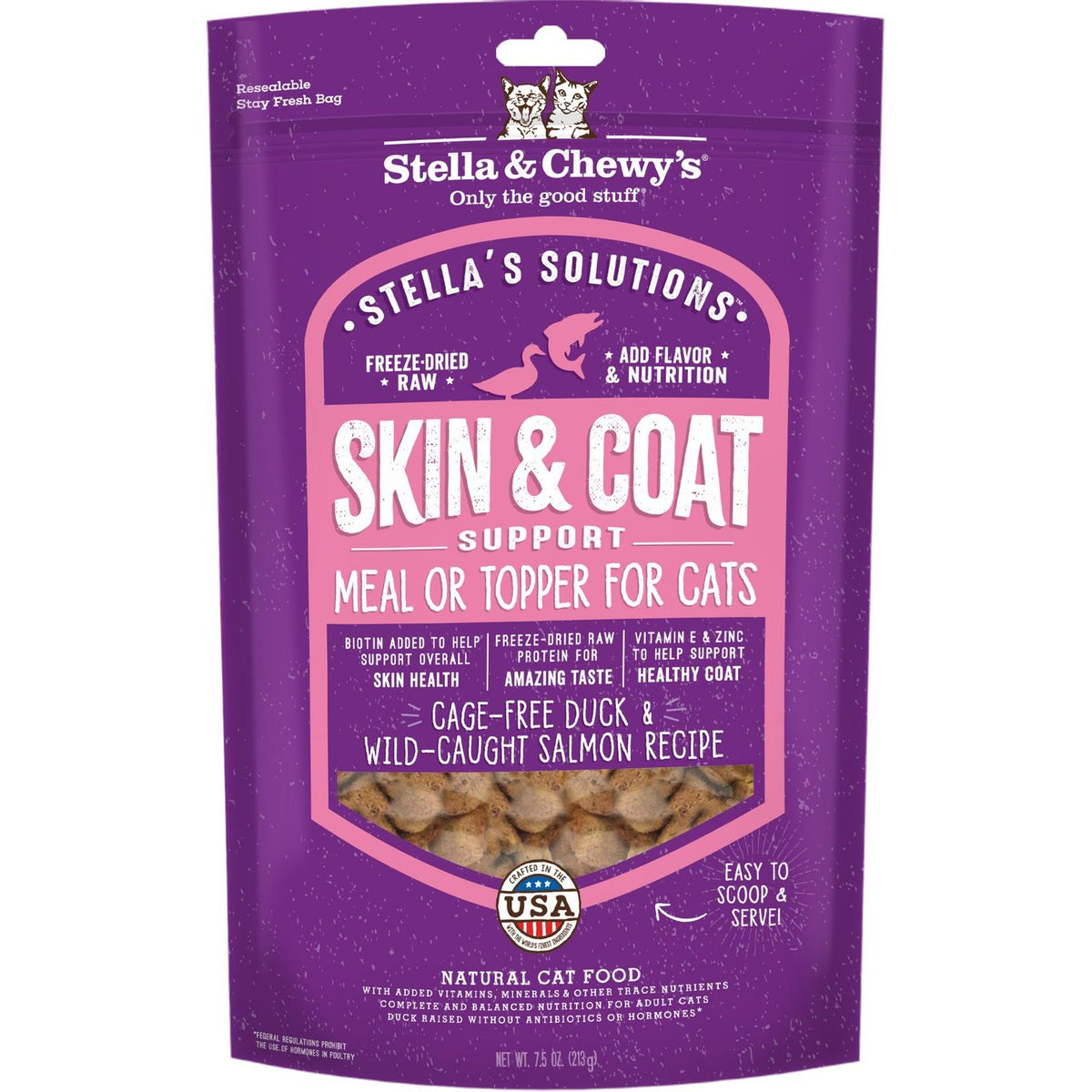Solutions Skin Coat Duck Salmon Freeze-Dried Raw Cat Food. 210 g.