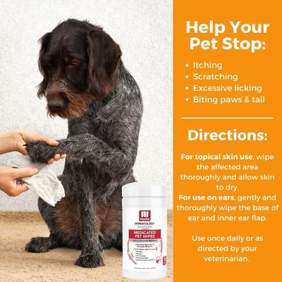 Toallitas antimicrobianas medicadas para oídos y piel de perros, 70 unidades