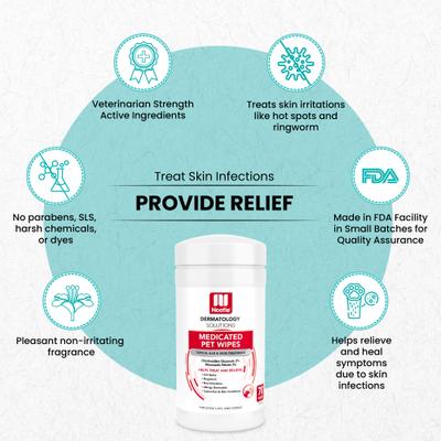 Medicated Antimicrobial Dog Ear & Skin Wipes, 70 count