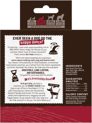 No-Hide - Rollitos pequeños masticables de larga duración con alternativa natural de cuero crudo, receta de carne de res, 6 unidades