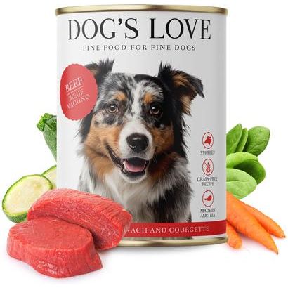 Dog's Love, Classic Adult, Res con manzana, espinaca y calabacín, 400 g × 6 latas.
