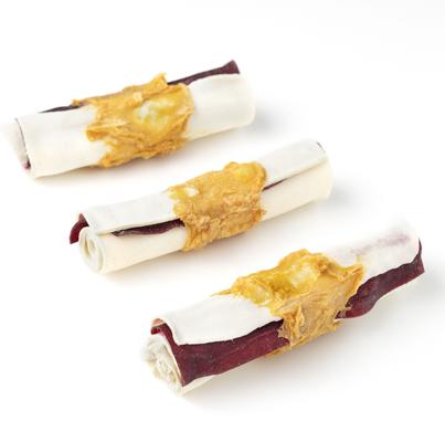 4-inch Triple Roll Chicken, Beef, & Pork Flavored Rawhide Dog Chews, 8 count