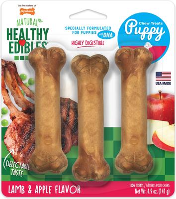 Healthy Edibles Long Lasting Puppy Lamb & Apple Flavor Dog Bone Treats, Small, 4 count