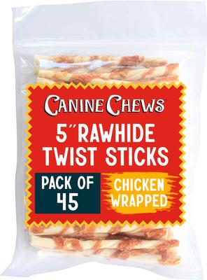 5-inch Rawhide Twist Chicken Flavor Dental Dog Chews, 45 count