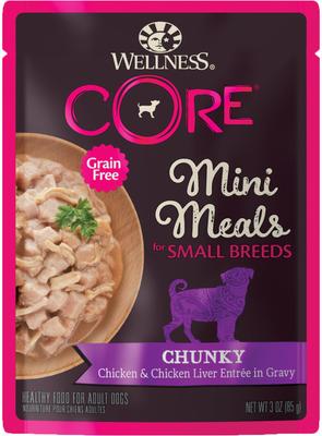 Comida para perros CORE Grain-Free Small Breed Mini Meals Chunky Chicken & Chicken Liver in Gravy, 3 oz, caja de 12