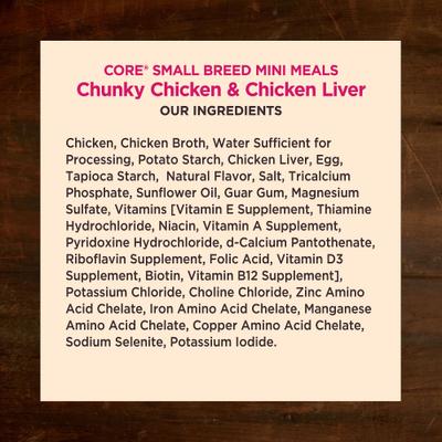 CORE Grain-Free Small Breed Mini Meals Chunky Chicken & Chicken Liver in Gravy Dog Food Pouches, 3-oz, case of 12