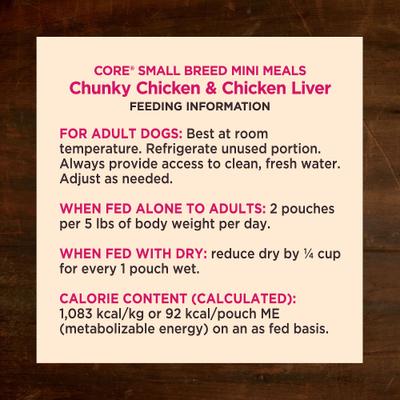 CORE Grain-Free Small Breed Mini Meals Chunky Chicken & Chicken Liver in Gravy Dog Food Pouches, 3-oz, case of 12