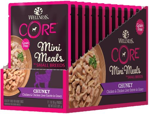 CORE Grain-Free Small Breed Mini Meals Chunky Chicken & Chicken Liver in Gravy Dog Food Pouches, 3-oz, case of 12