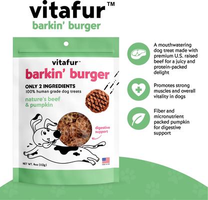 Barkin Burger Beef & Pumpkin Dog Treat, 4-oz bag