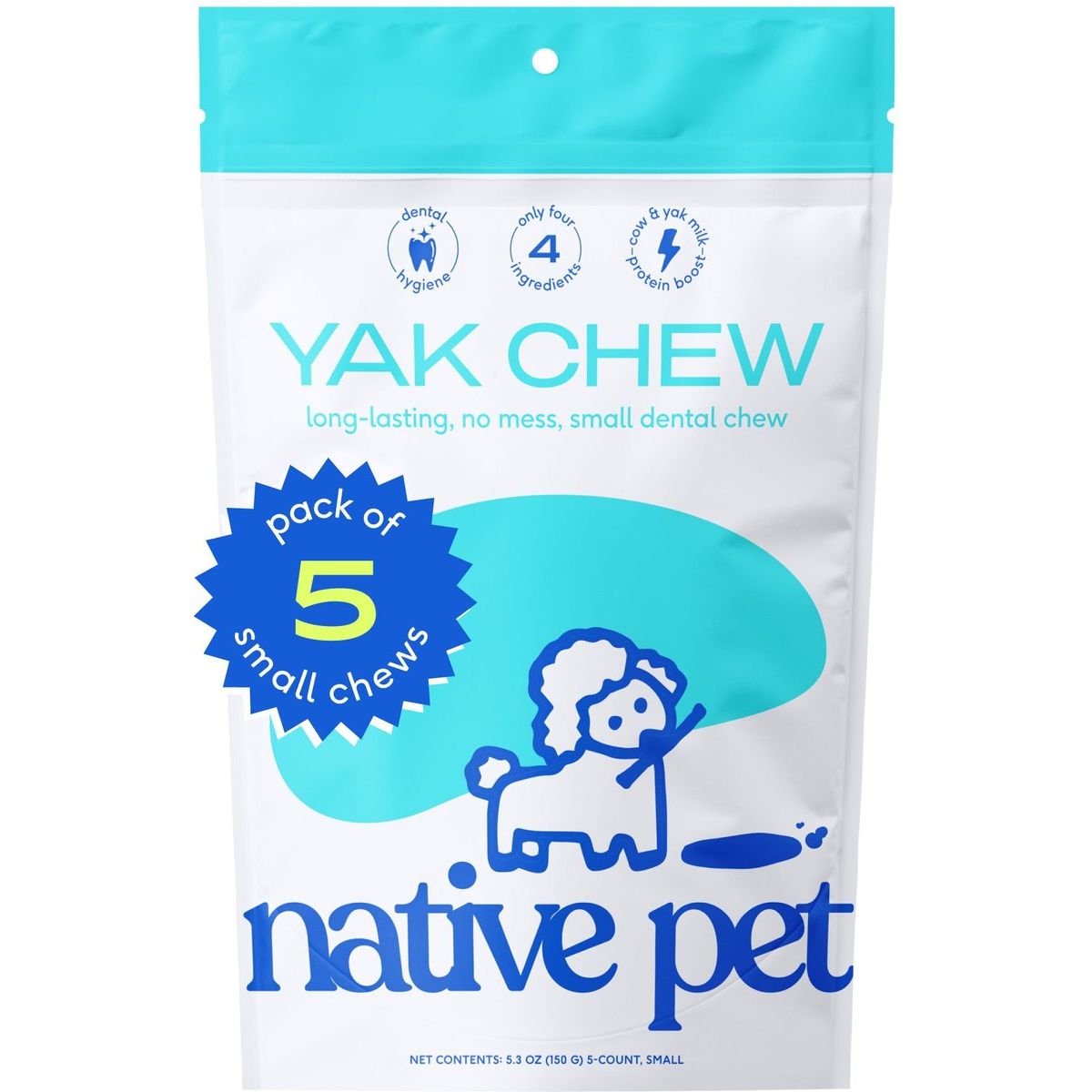 Native Pet Yak Dental Chews Himalayan Cheese Dog Treats, 5 count