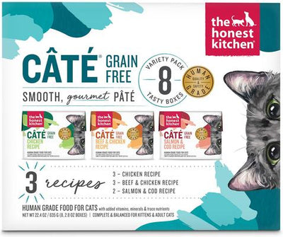 Cate Chicken, Beef & Salmon Variety Pack Grain-Free Pate Wet Cat Food, 2.8-oz box, case of 8