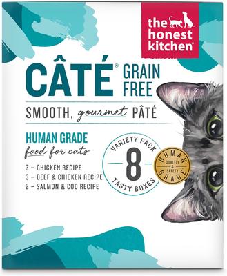 Cate Chicken, Beef & Salmon Variety Pack Grain-Free Pate Wet Cat Food, 2.8-oz box, case of 8