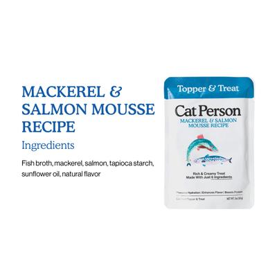 Cat Person by Weruva Mackerel & Salmon Mousse Grain-Free Wet Cat Food Topper, bolsa de 3 oz, caja de 4