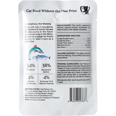 Cat Person by Weruva Mackerel & Salmon Mousse Grain-Free Wet Cat Food Topper, bolsa de 3 oz, caja de 4
