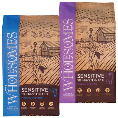 Paquete: Alimento seco para perros Wholesomes Sensitive Skin & Stomach con proteína de cordero + Sensitive Skin & Stomach con proteína de salmón
