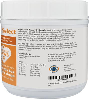 Omega 3-6-9 Select Grain-Free Skin & Coat Support Dog Supplement Chews, 120 count