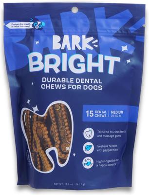 Bright Durable Medium Mint Flavored Dental Dog Treats, 15 count