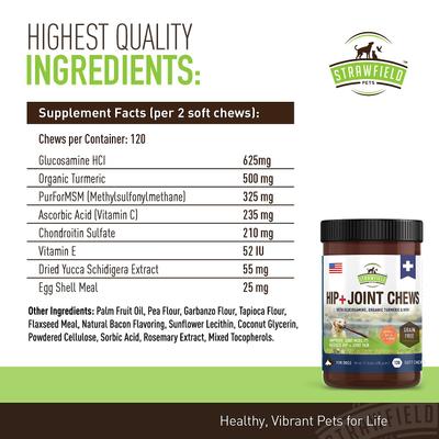 Hip + Joint Chews Grain-Free Dog Supplement, 120 count