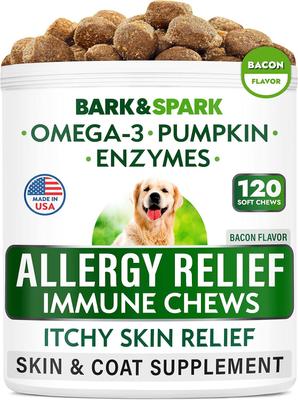 Allergy Relief & Itch Relief with Omega 3 Skin & Coat with Fish Oil Chew Supplement for Dogs, 120 count