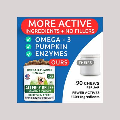Allergy Relief & Itch Relief with Omega 3 Skin & Coat with Fish Oil Chew Supplement for Dogs, 120 count