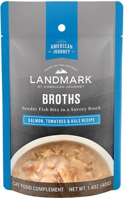 Landmark Broths Salmon, Tomatoes & Kale Recipe Wet Cat Food Complement Pouches, 1.4-oz case of 16