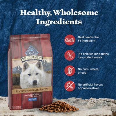 Wilderness Rocky Mountain Recipe Senior High Protein Natural Red Meat & Grain Dry Dog Food, 28-lb bag
