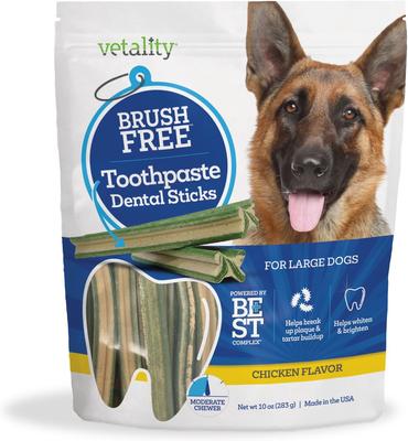 Best Brush Free Dental Toothpaste Sticks for Medium & Large Dogs, 10-oz