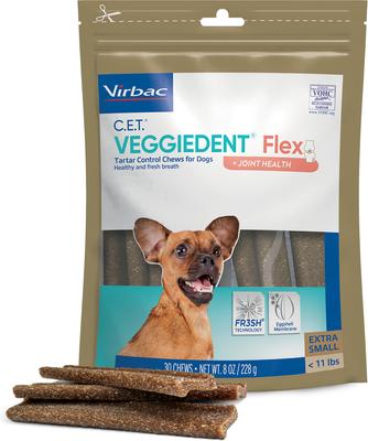C.E.T. VeggieDent Flex + Joint Health Dental Chews for X-Small Dogs, under 11lbs, 30 count