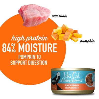 Aloha Friends Tuna & Pumpkin Recipe in Broth Grain-Free Wet Cat Food, 3-oz can, case of 12