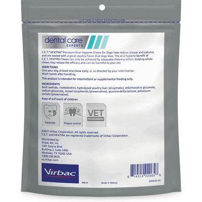 Paquete: Virbac C.E.T. HEXtra para perros medianos + Masticables dentales para perros grandes