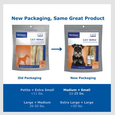 Paquete: Virbac C.E.T. HEXtra para perros medianos + Masticables dentales para perros grandes