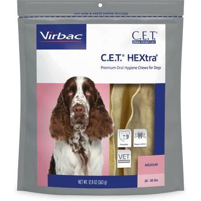 Paquete: Virbac C.E.T. HEXtra para perros medianos + Masticables dentales para perros grandes