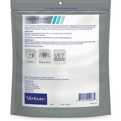 Paquete: Virbac C.E.T. HEXtra para perros medianos + Masticables dentales para perros grandes